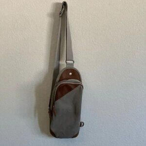 TSD BRAND Vintage Canvas & Leather Crossbody Sling Bag Gray